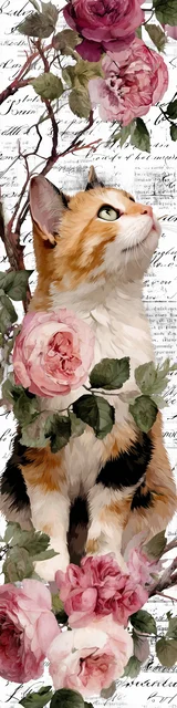 Cat bookmarks featuring a cat in sparse floral foliage